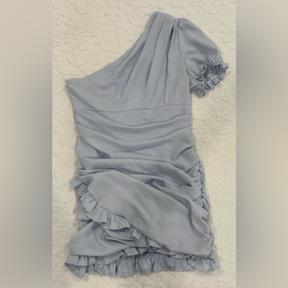 Hello Molly Not Fair on Me One-Shoulder Light Blue Dress